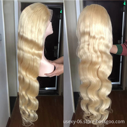 Wholesale luxury blonde hair wigs vendors 100% human hair lace front straight 40 inch 613 full lace frontal wig human hair wigs